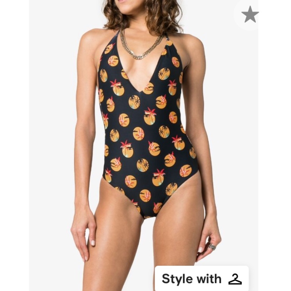 Onia Nina Tropical Print Halter V-Neck One Piece